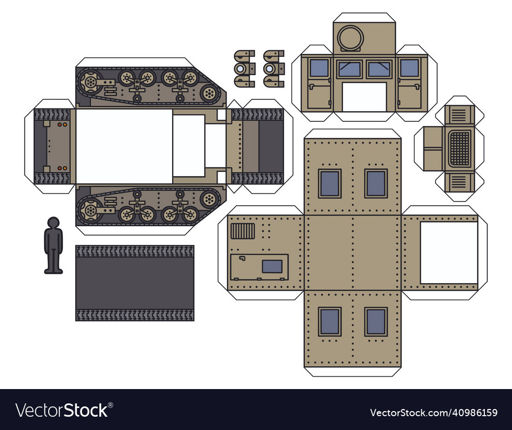 Paper model of a vintage military tracked vehicle Vector Image