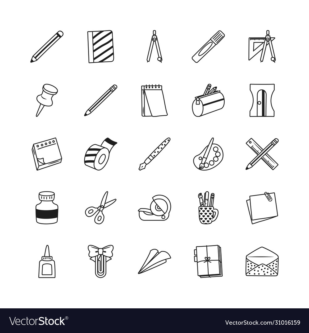 Scissors and stationary icon set line style