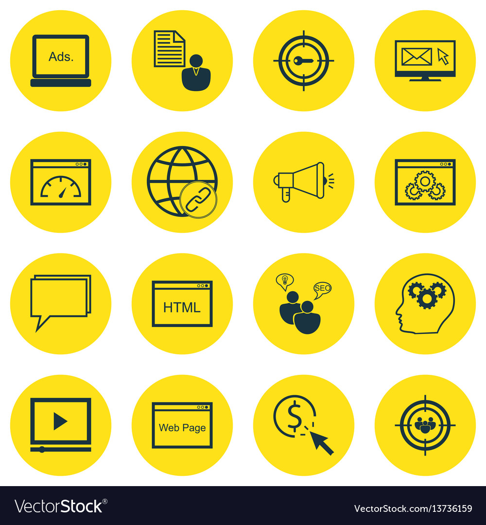 Set of 16 seo icons includes video player