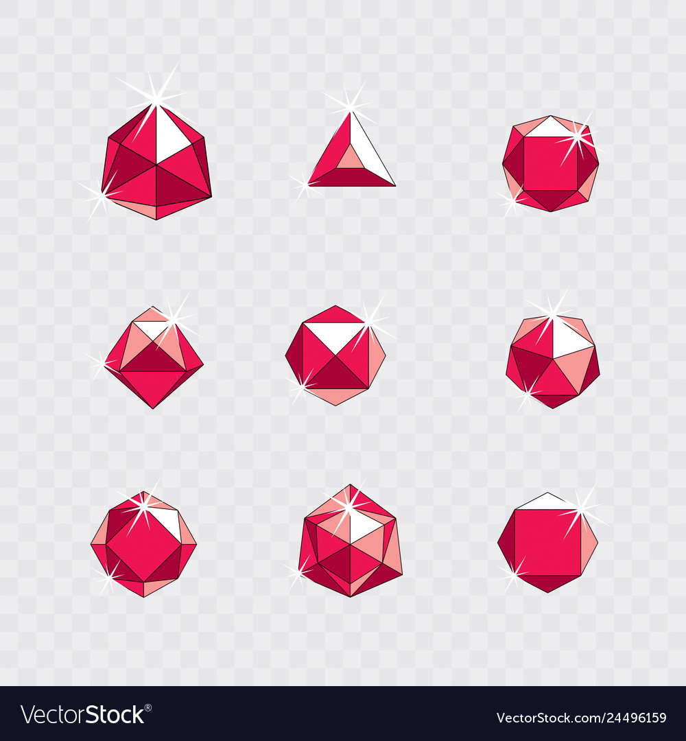 Set of glossy red ruby gems creative business vector image Set of glossy red ruby gems creative business