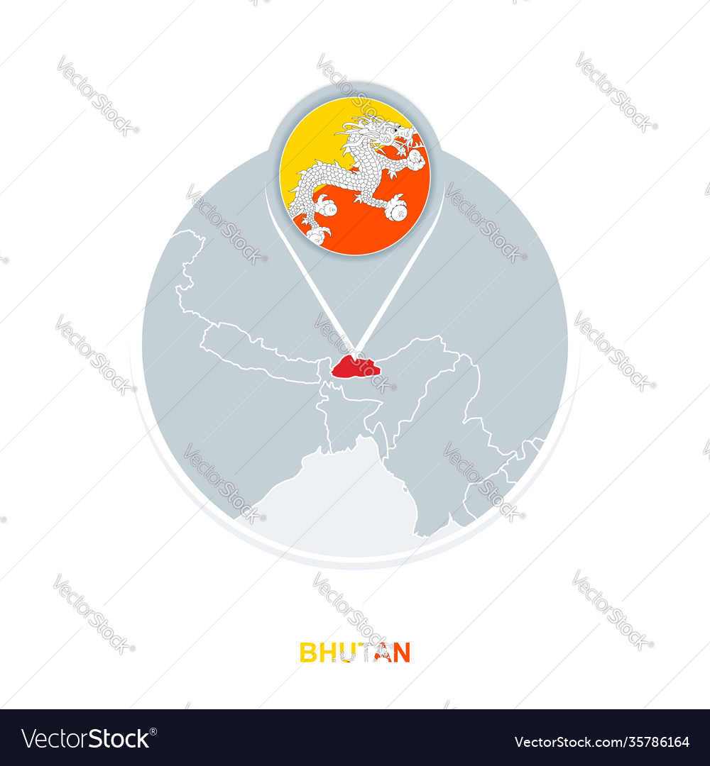 Bhutan map and flag icon with highlighted