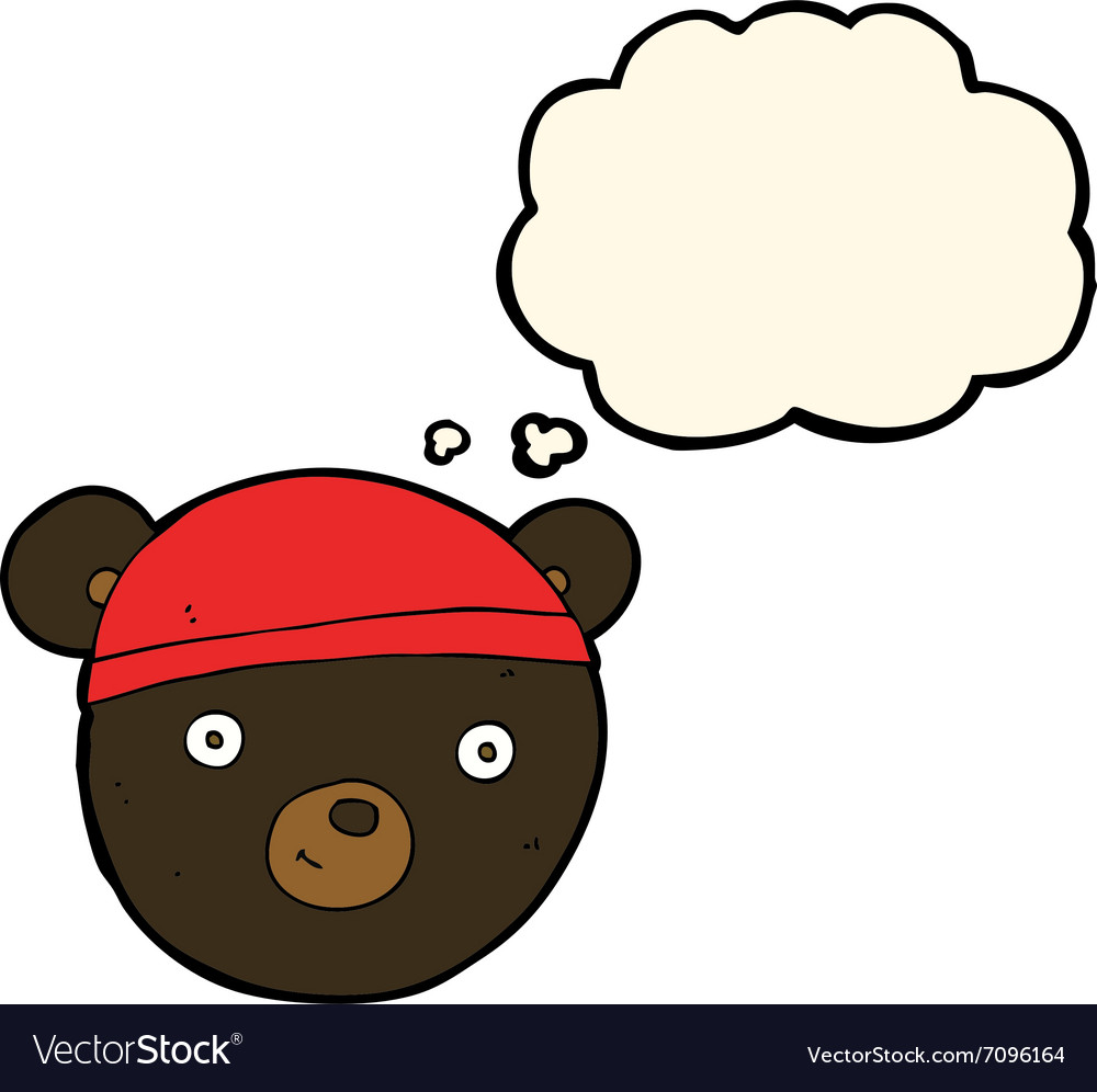 Cartoon black bear face with thought bubble