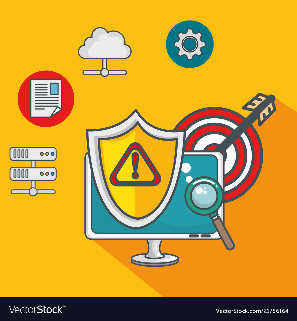 Desktop computer with big data icons vector image Desktop computer with big data icons