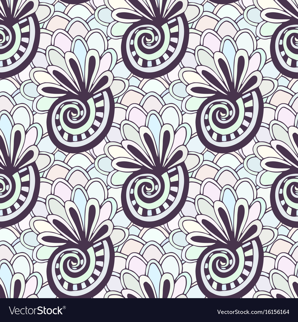 Doodling seamless pattern with seashells