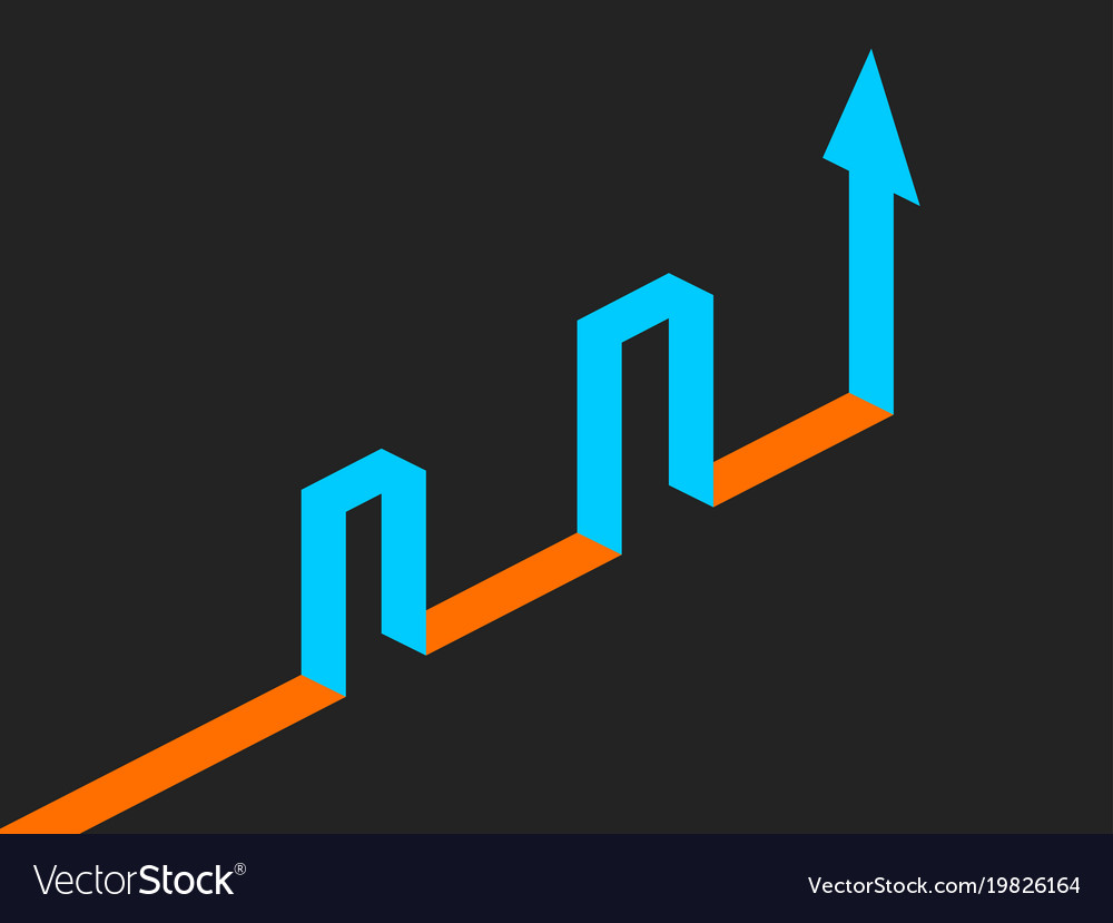 Isometric arrow up reaching the target through