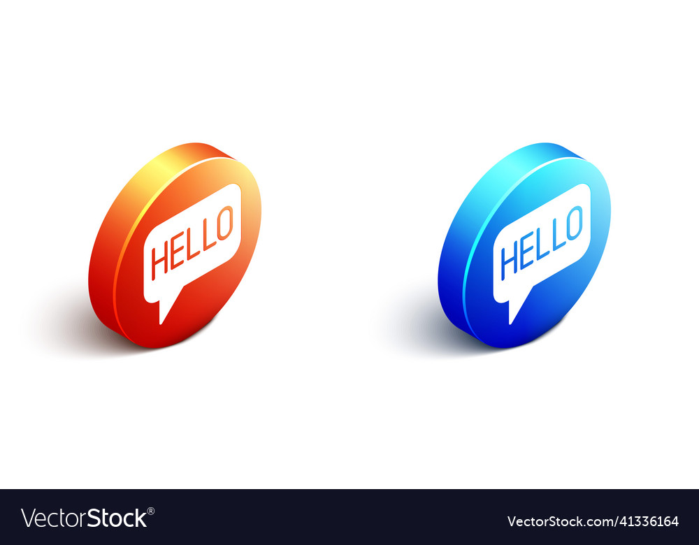 Isometric hello in different languages icon vector image Isometric hello in different languages icon