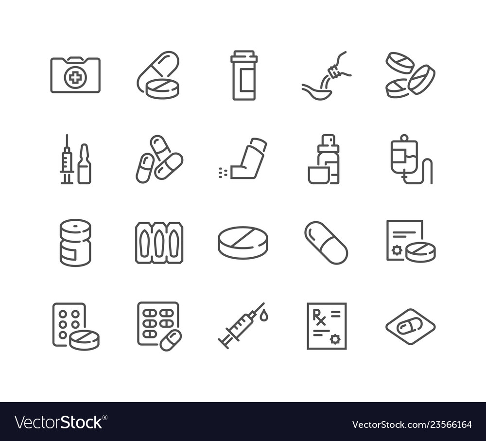 Line medical drugs icons Royalty Free Vector Image