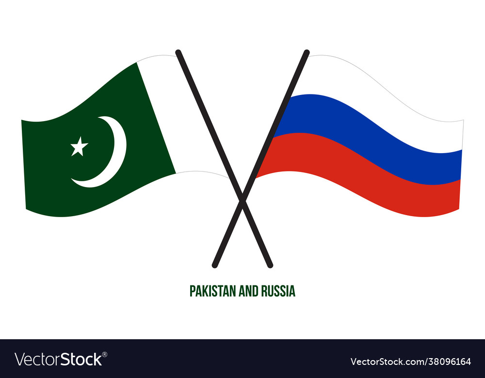 Pakistan und russland flags gekreuzt waving flat