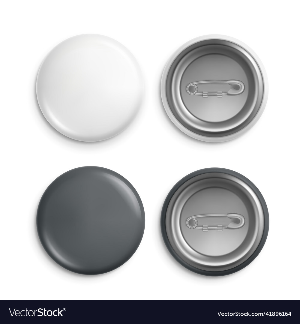 Round badges white plastic badge mockup isolated Vector Image