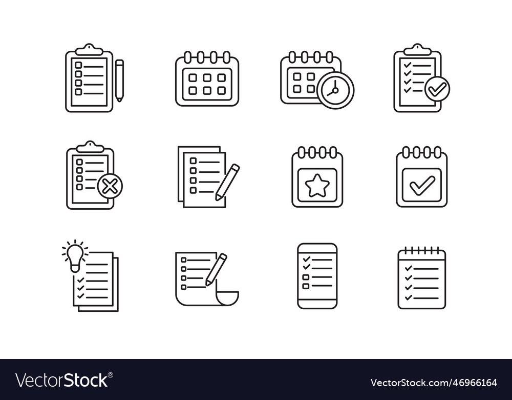 Set of list and plan icon in line style vector image Set of list and plan icon in line style