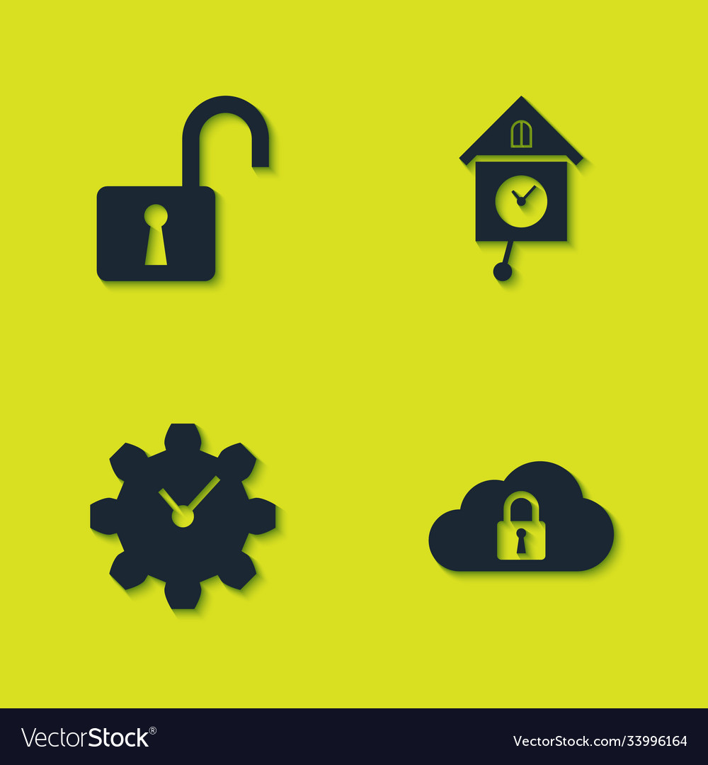 Set open padlock cloud computing time management vector image Set open padlock cloud computing time management