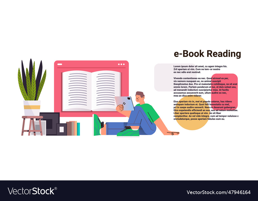 Student reading e-book on tablet pc online Vector Image