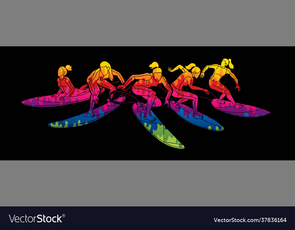 Surfen Sport Surfer Frauen Spieler Action Cartoon vector image Surfen Sport Surfer Frauen Spieler Action Cartoon
