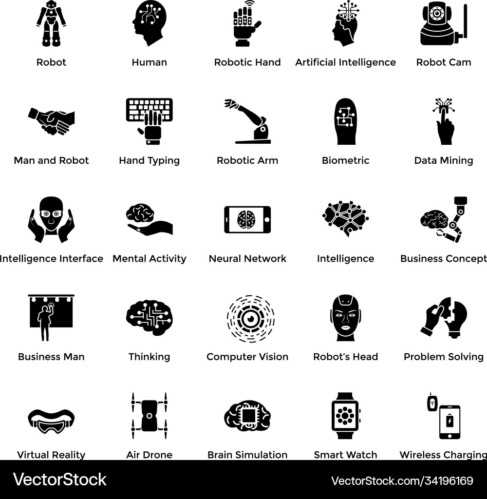 Artificial intelligence solid icons pack Vector Image