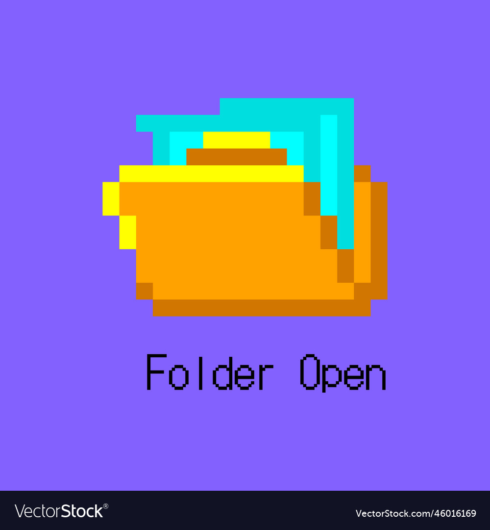 Cartoon color pixel folder open ui button vector image Cartoon color pixel folder open ui button