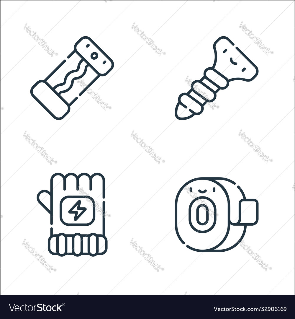 Electrician tools and line icons linear set vector image Electrician tools and line icons linear set