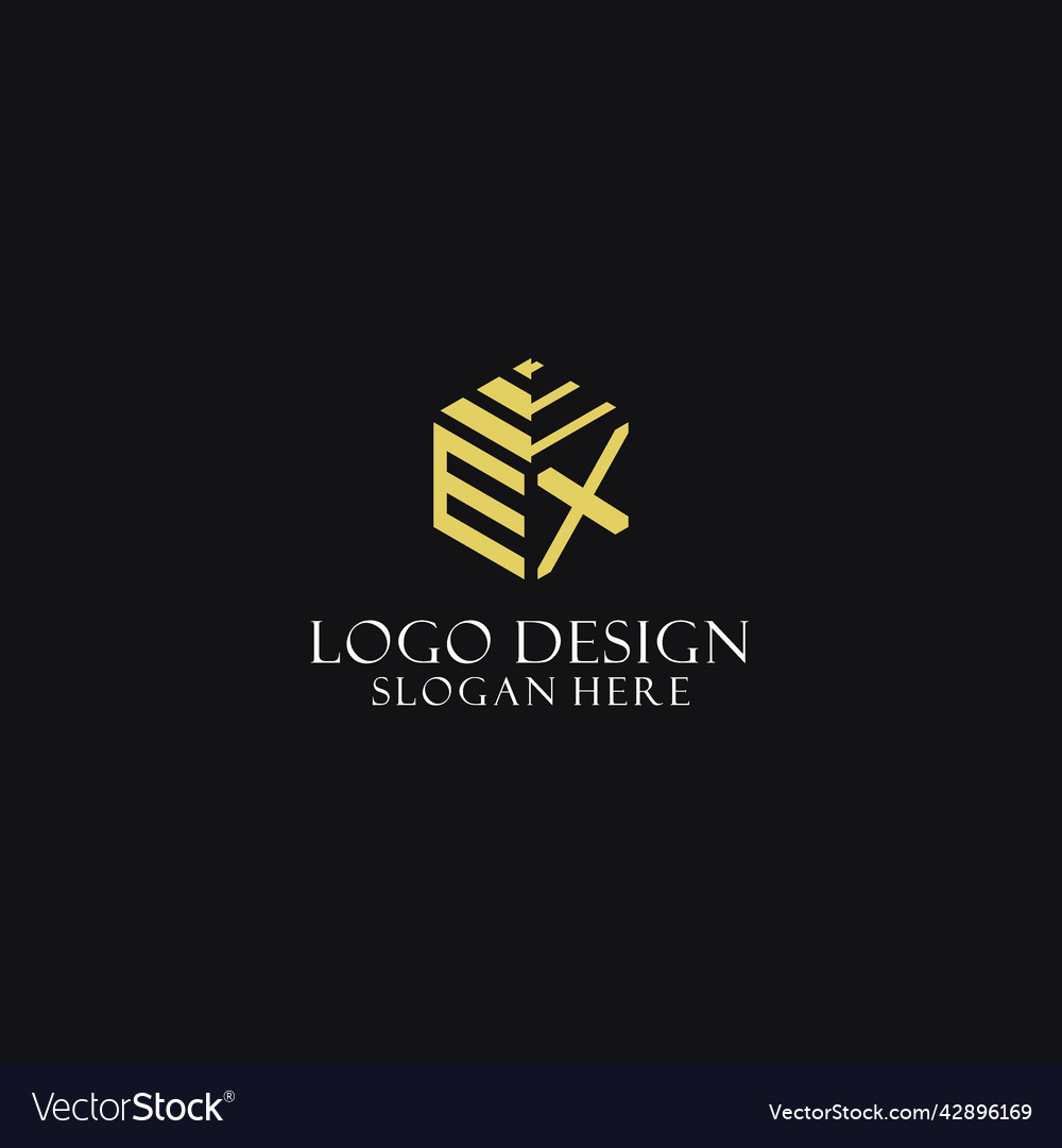 Ex initial monogram with hexagon shape logo