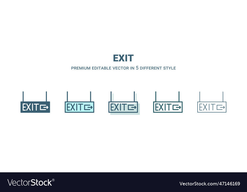Exit icon in 5 different style outline filled two vector image Exit icon in 5 different style outline filled two