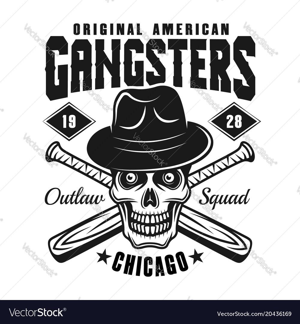 Gangster skull in hat with baseball bats on white Vector Image