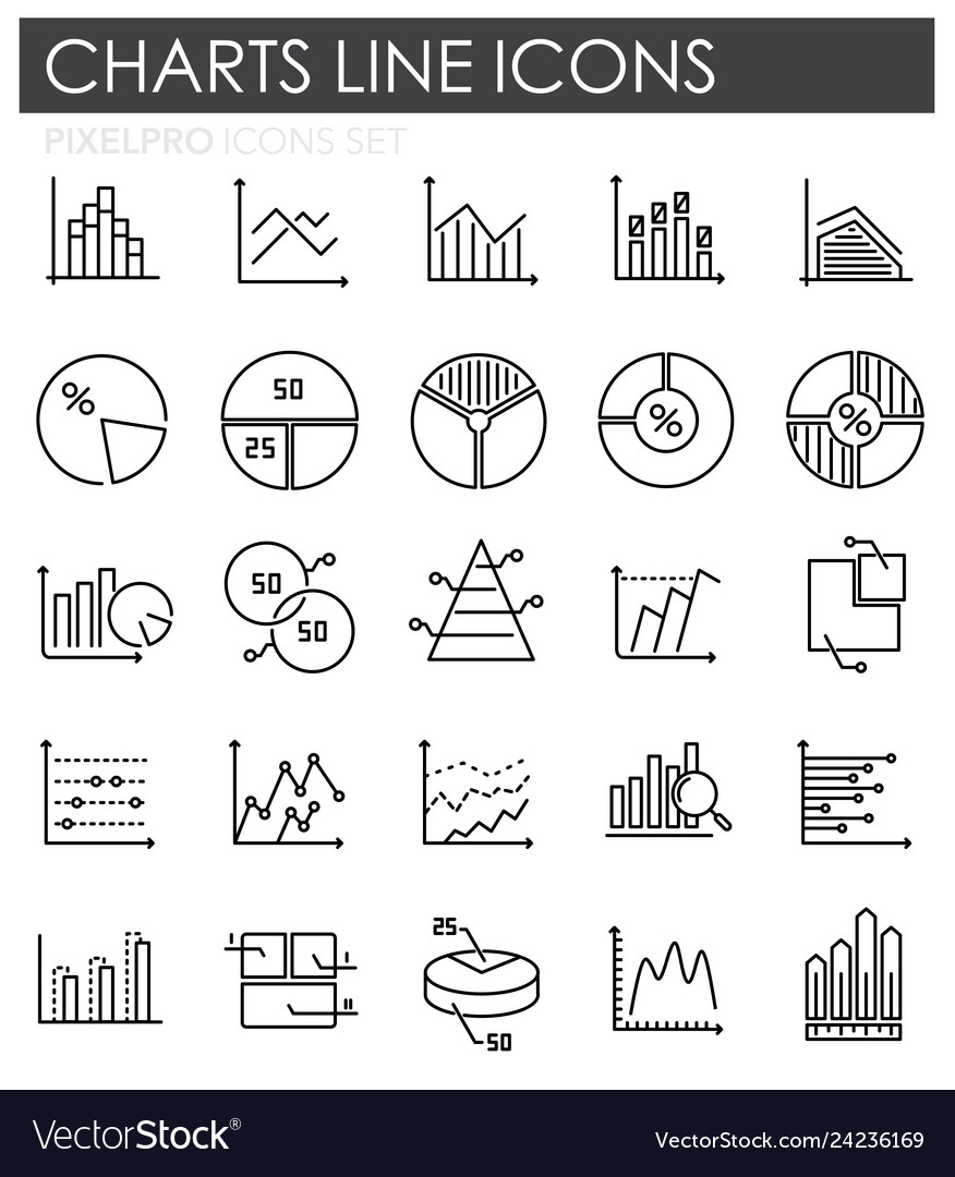 Graph line icons set on white background vector image Graph line icons set on white background