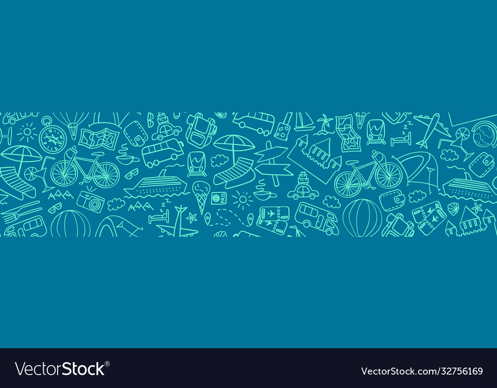 Hand drawn travel seamless banner