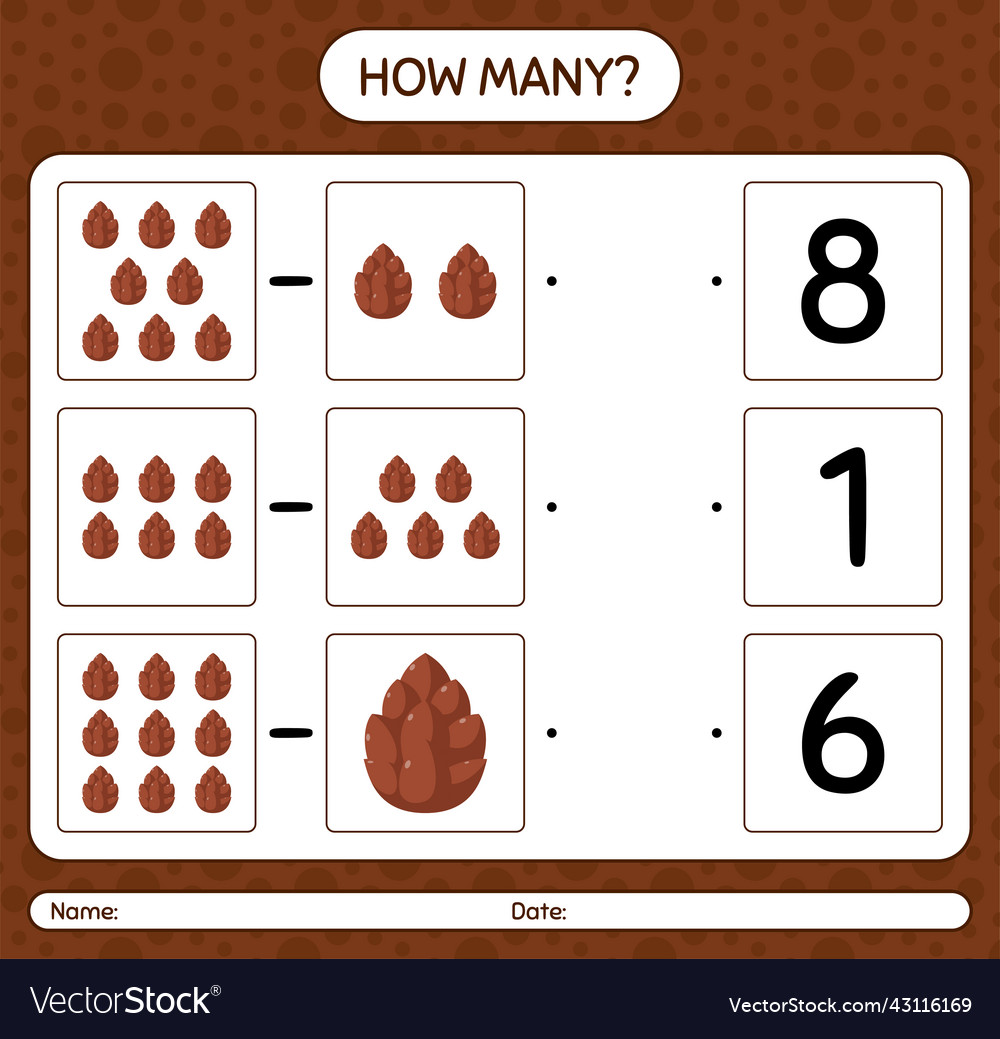 How many counting game with pine cone worksheet
