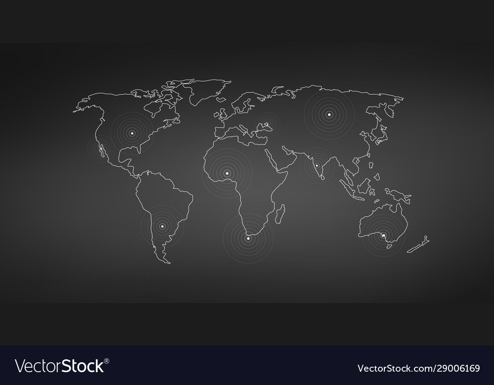 Linear world map with location radial marker Vector Image Linear world map with location radial marker