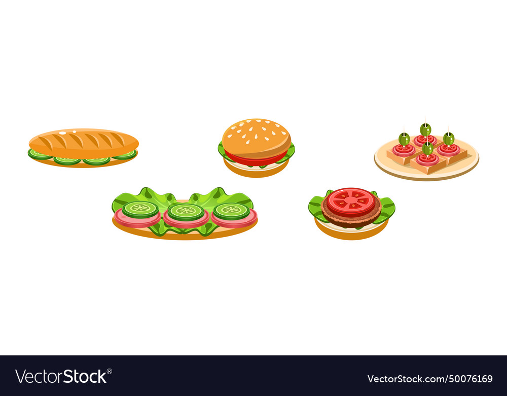 Picnic food flat item and object set