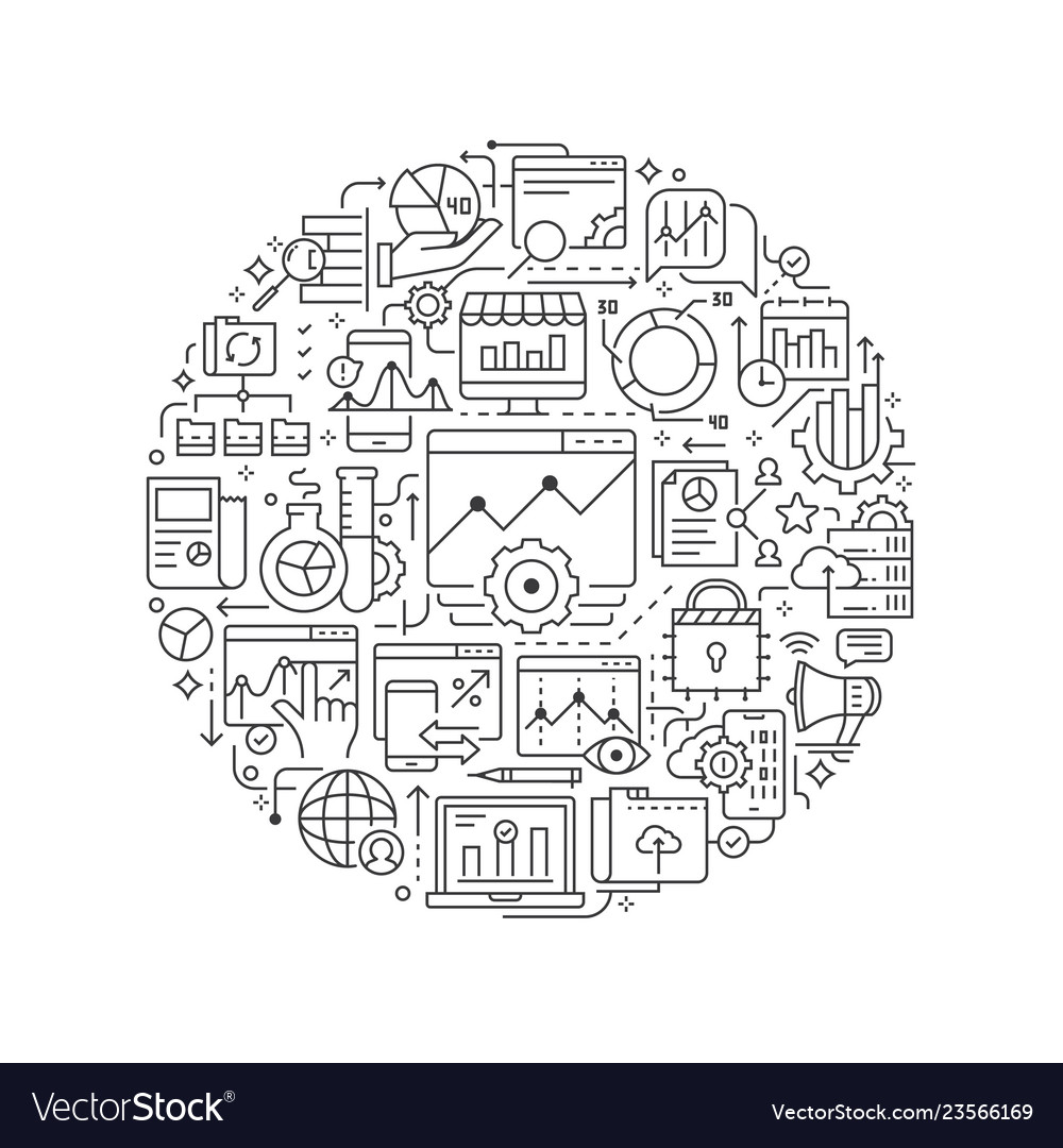 Round design element with analytics data icons vector image Round design element with analytics data icons