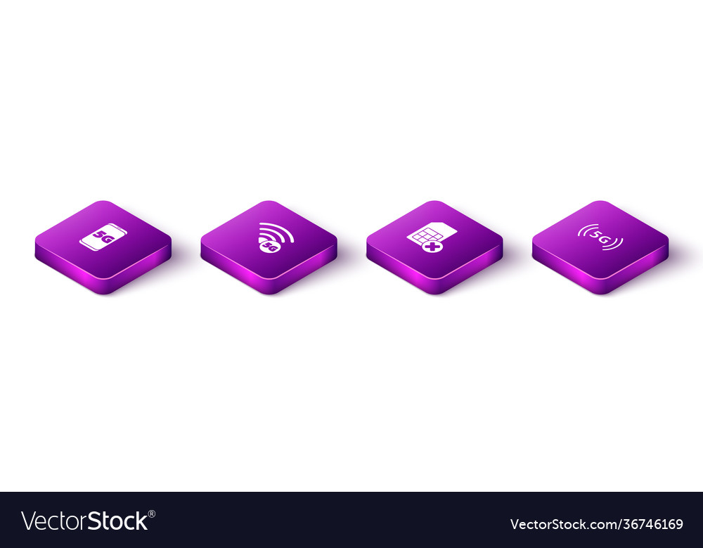 Set isometric mobile with 5g network sim card vector image Set isometric mobile with 5g network sim card