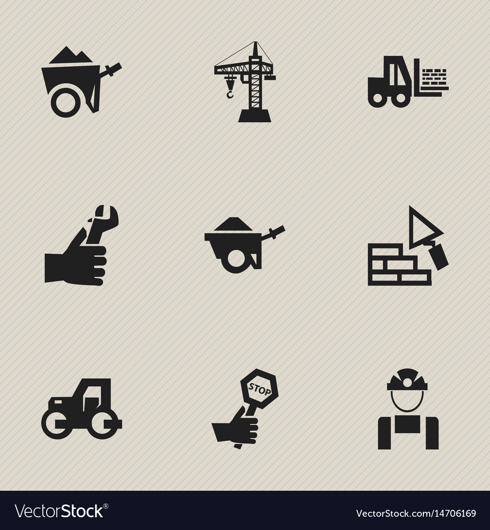 Set of 9 editable building icons includes symbols