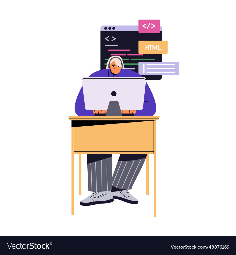 Software engineer with headphone writing code