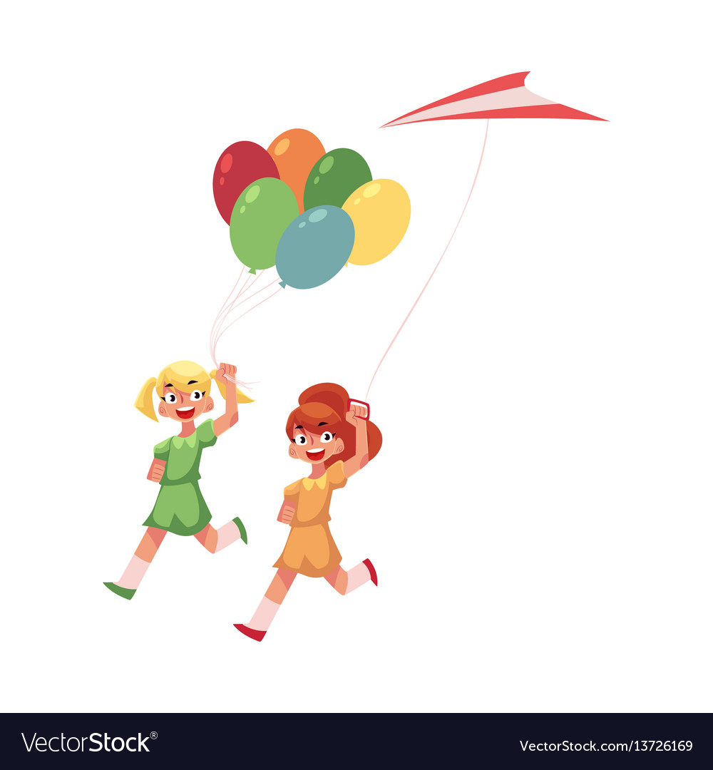 Two teenage girl friends running together