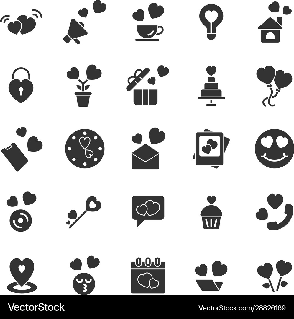 Valentines day solid icon set Royalty Free Vector Image
