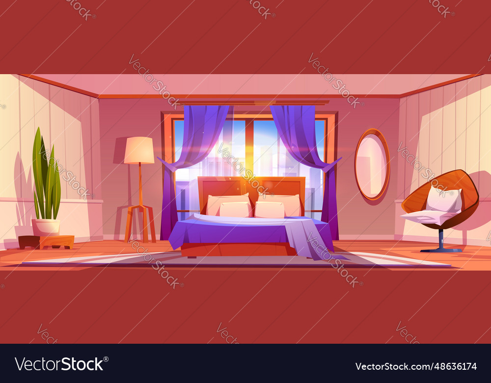 Bedroom interior with double bed Royalty Free Vector Image