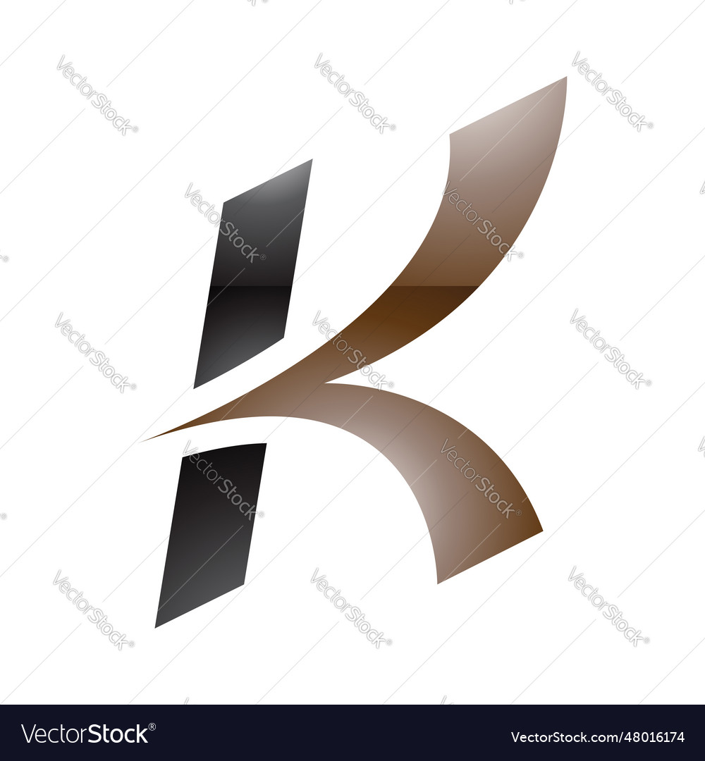 Brown and black glossy italic arrow shaped letter