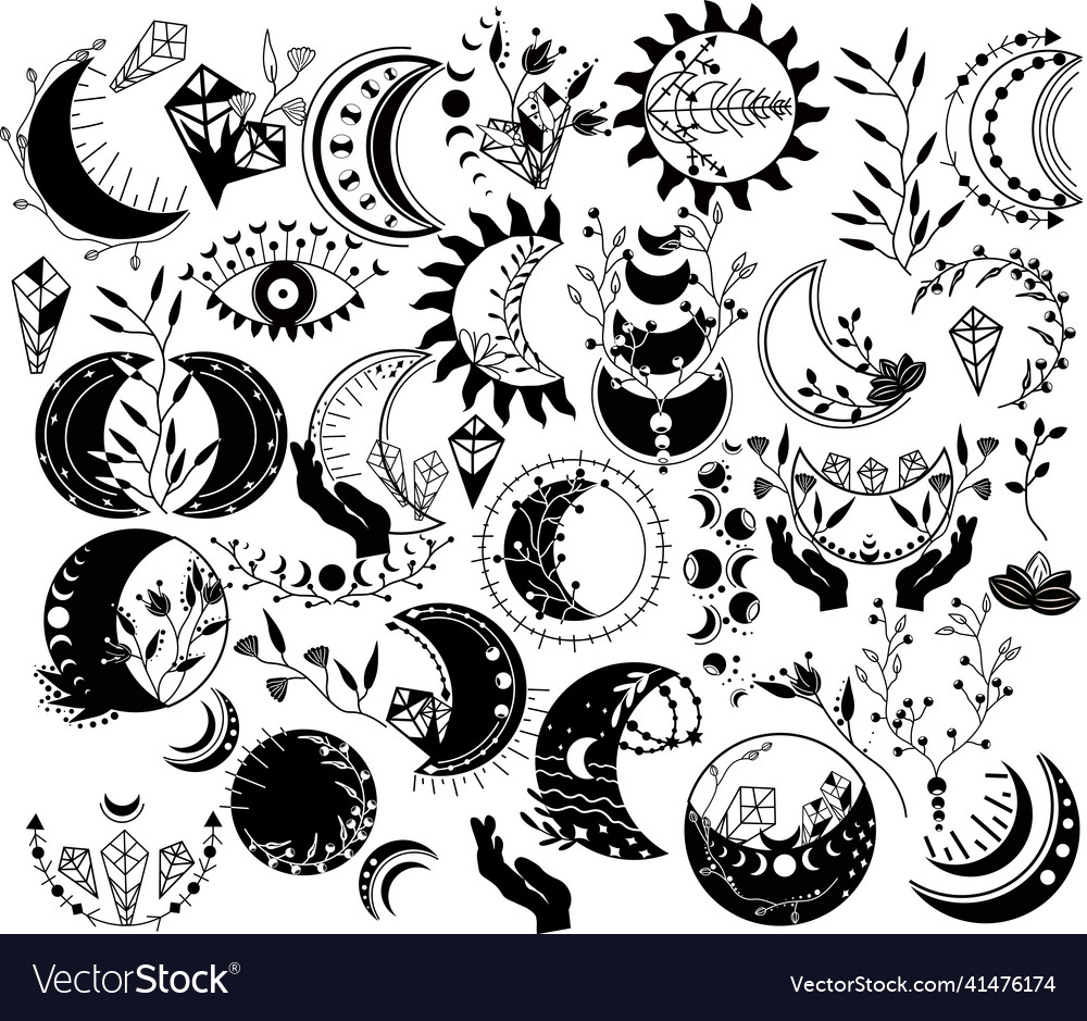 Celestial moon black and white moon phase Vector Image