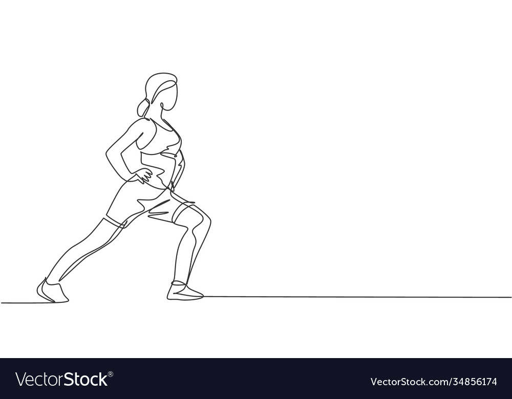 Kontinuierliche Linienzeichnung der Frau Stretching