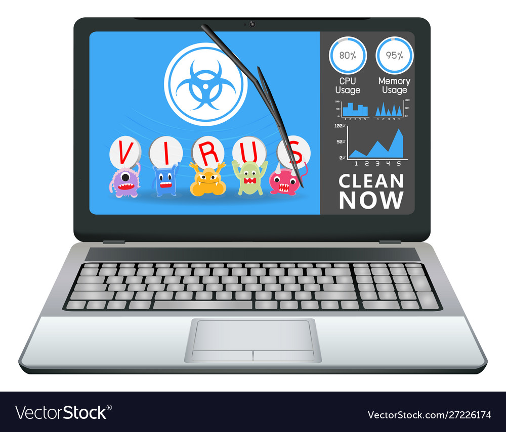 Desktop computer with virus cleaning application vector image Desktop computer with virus cleaning application