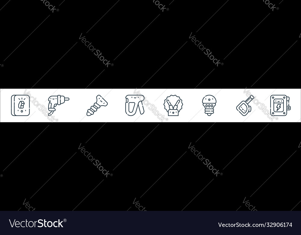 Electrician tools and line icons linear set vector image Electrician tools and line icons linear set
