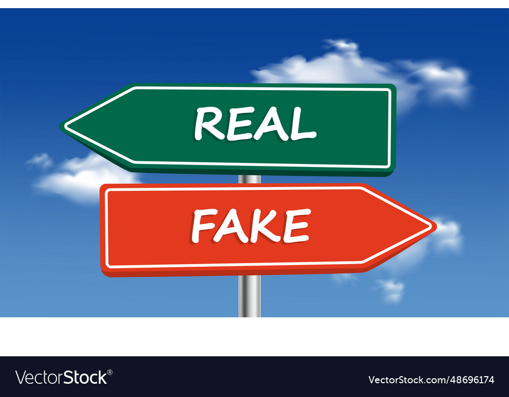 Fake or real signpost on sky background ill vector image Fake or real signpost on sky background ill