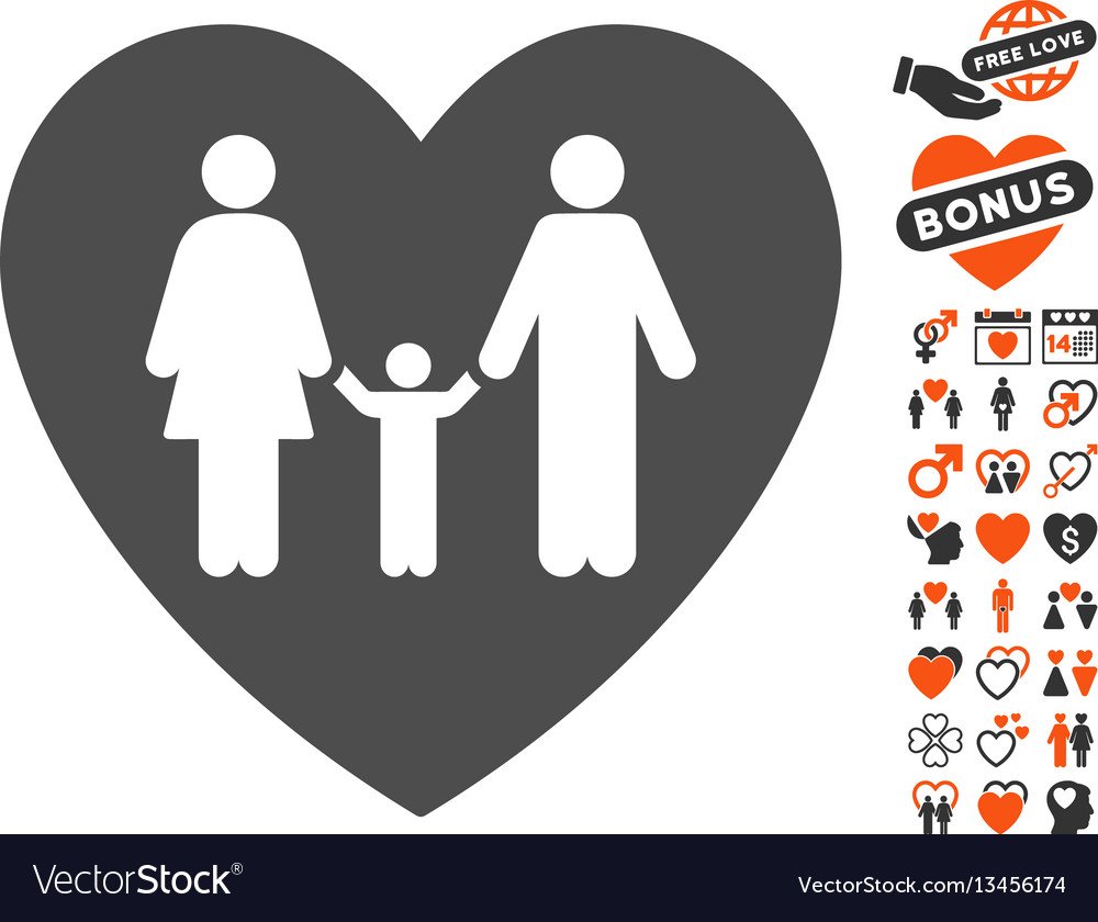 Family love heart icon with valentine bonus