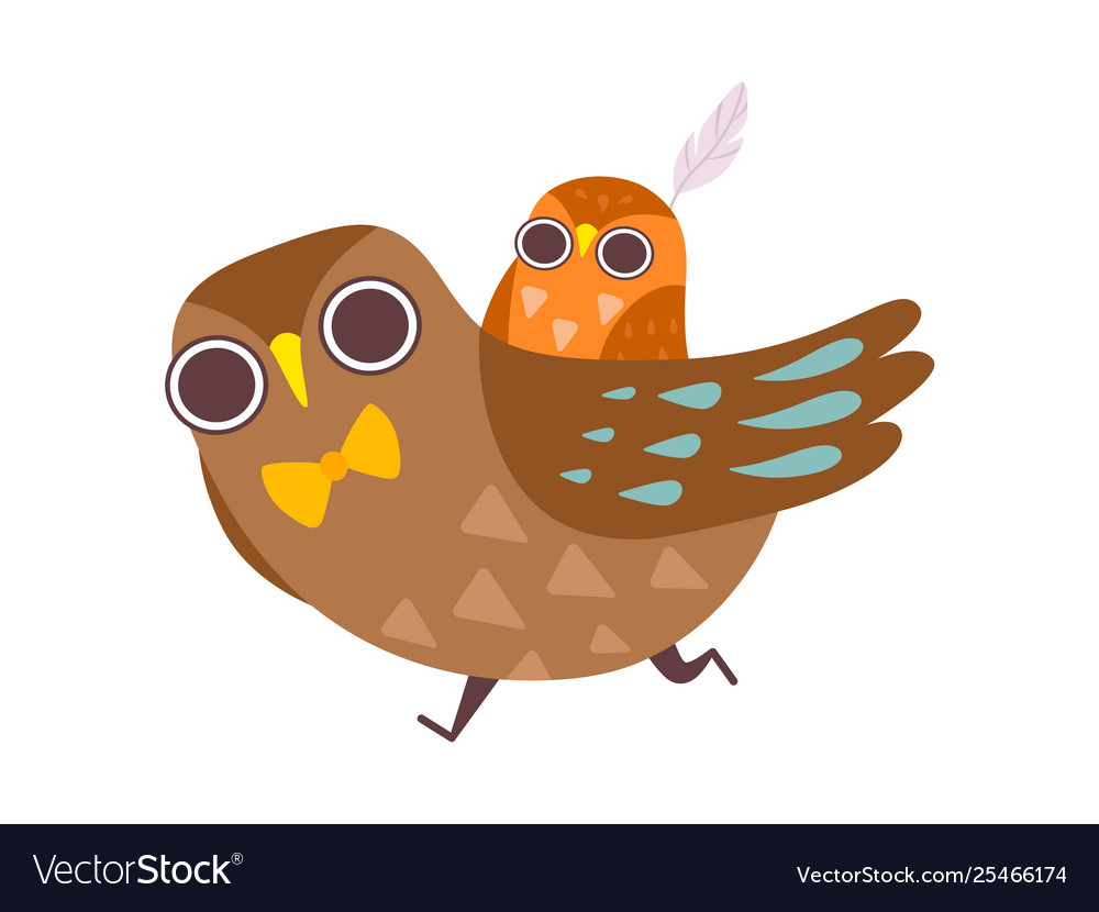 Father owl carrying his baby on back happy Vector Image