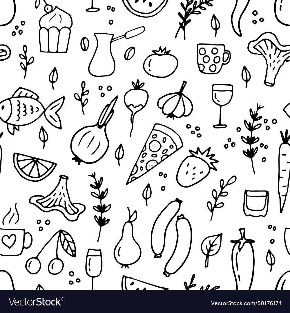 Hand drawn seamless pattern with different type vector image Hand drawn seamless pattern with different type