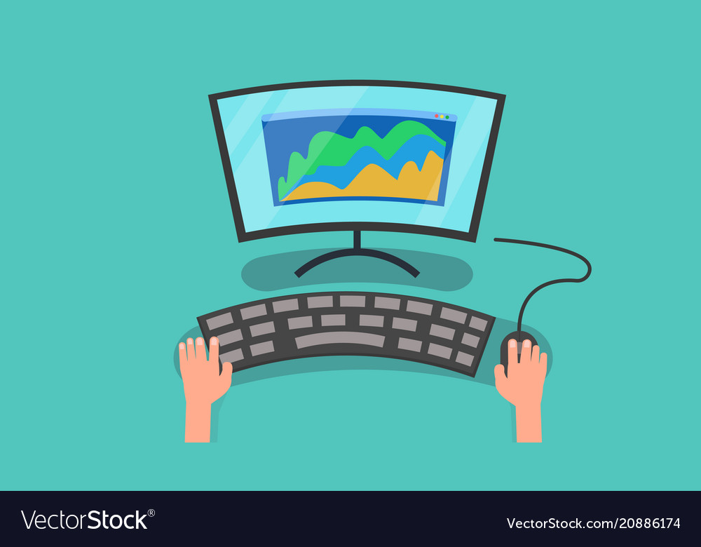 Hands using computer with graph of business vector image Hands using computer with graph of business