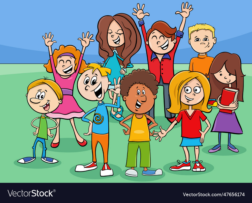 Happy cartoon children and teenagers characters Vector Image