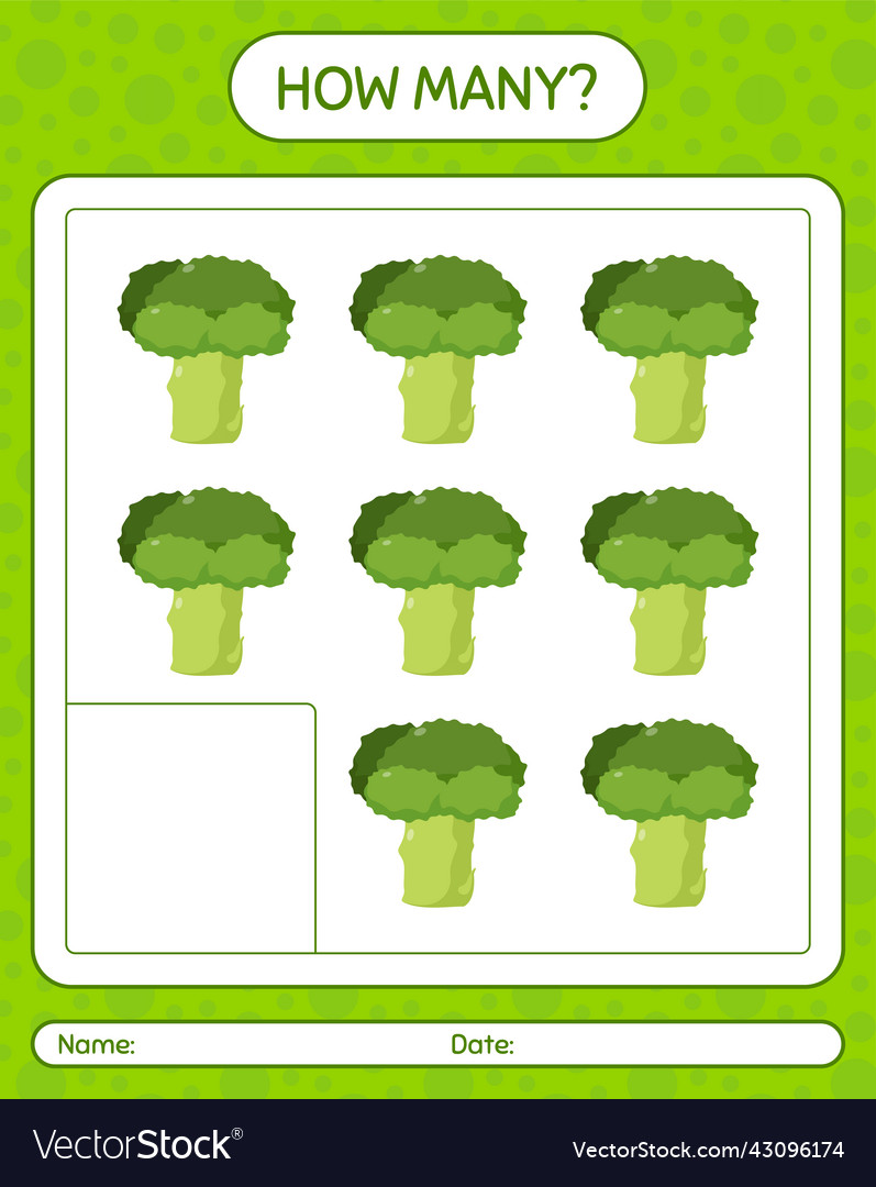 How many counting game with broccoli worksheet vector image How many counting game with broccoli worksheet