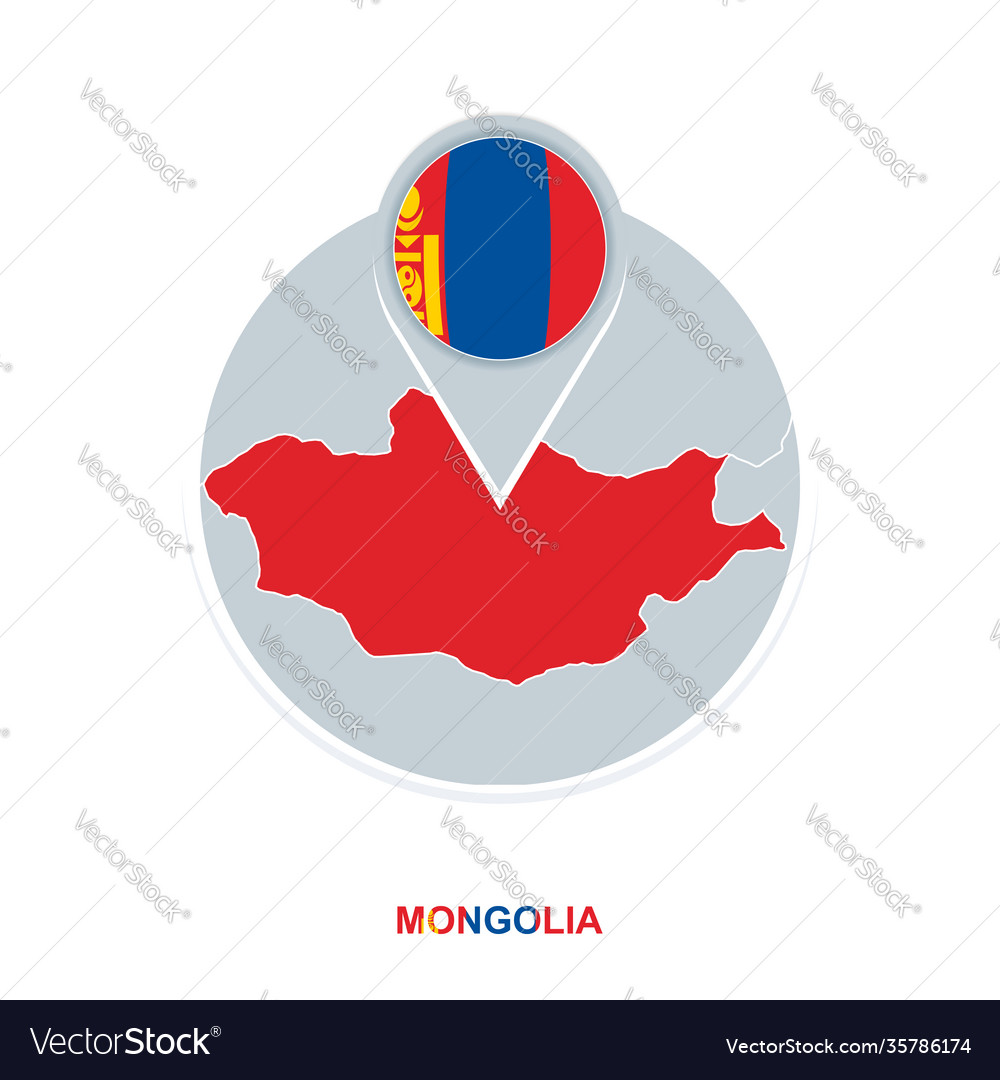Mongolia map and flag icon with highlighted