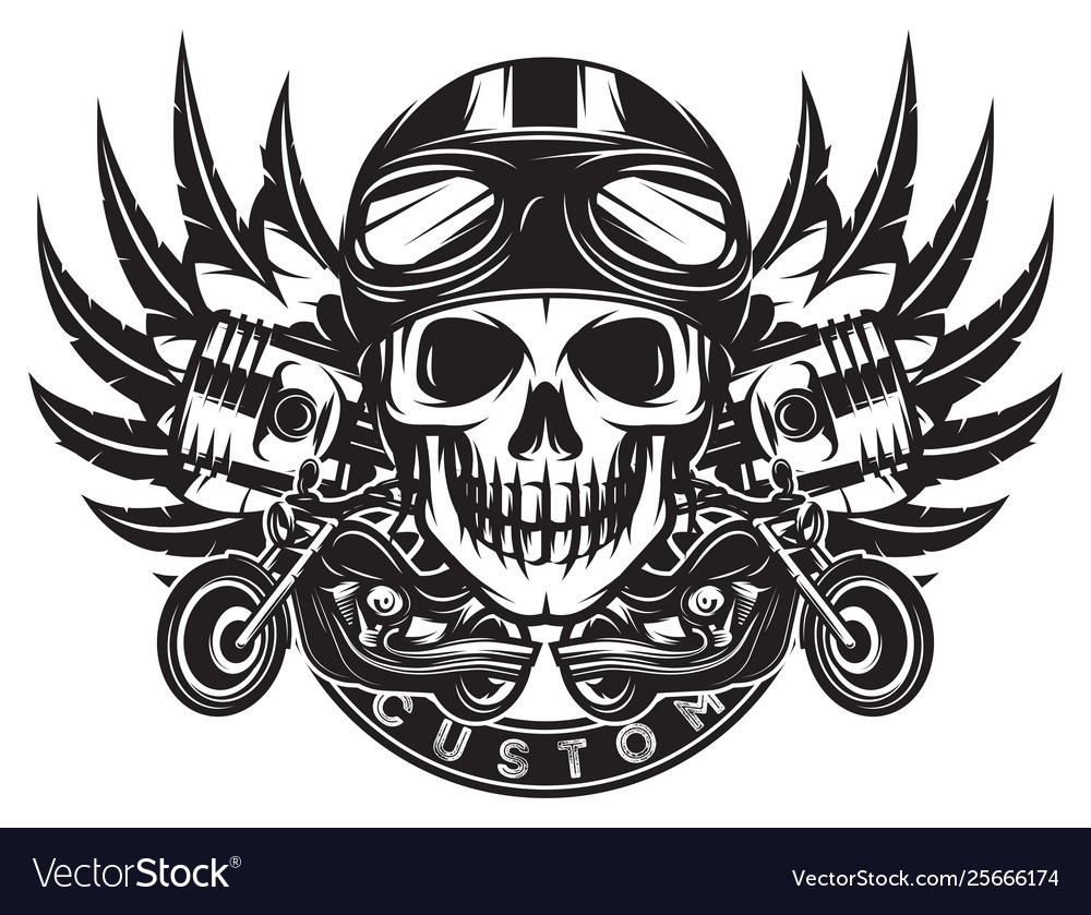 Monochrome image on motorcycle theme with skull Vector Image