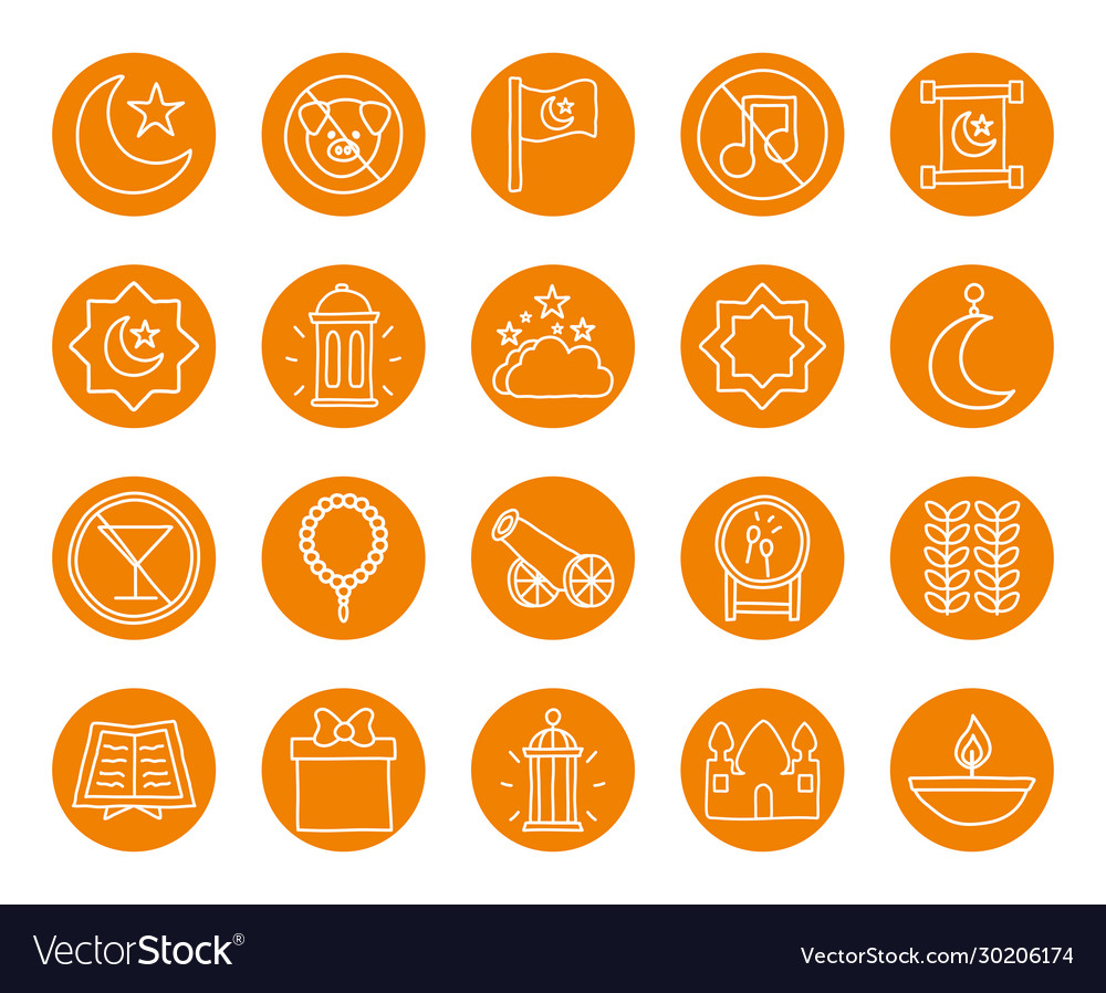 Ramadan block line style icon set design